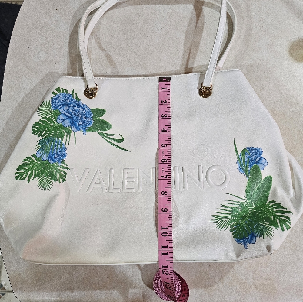 Valentino Cream Tote with Blue Floral Design
